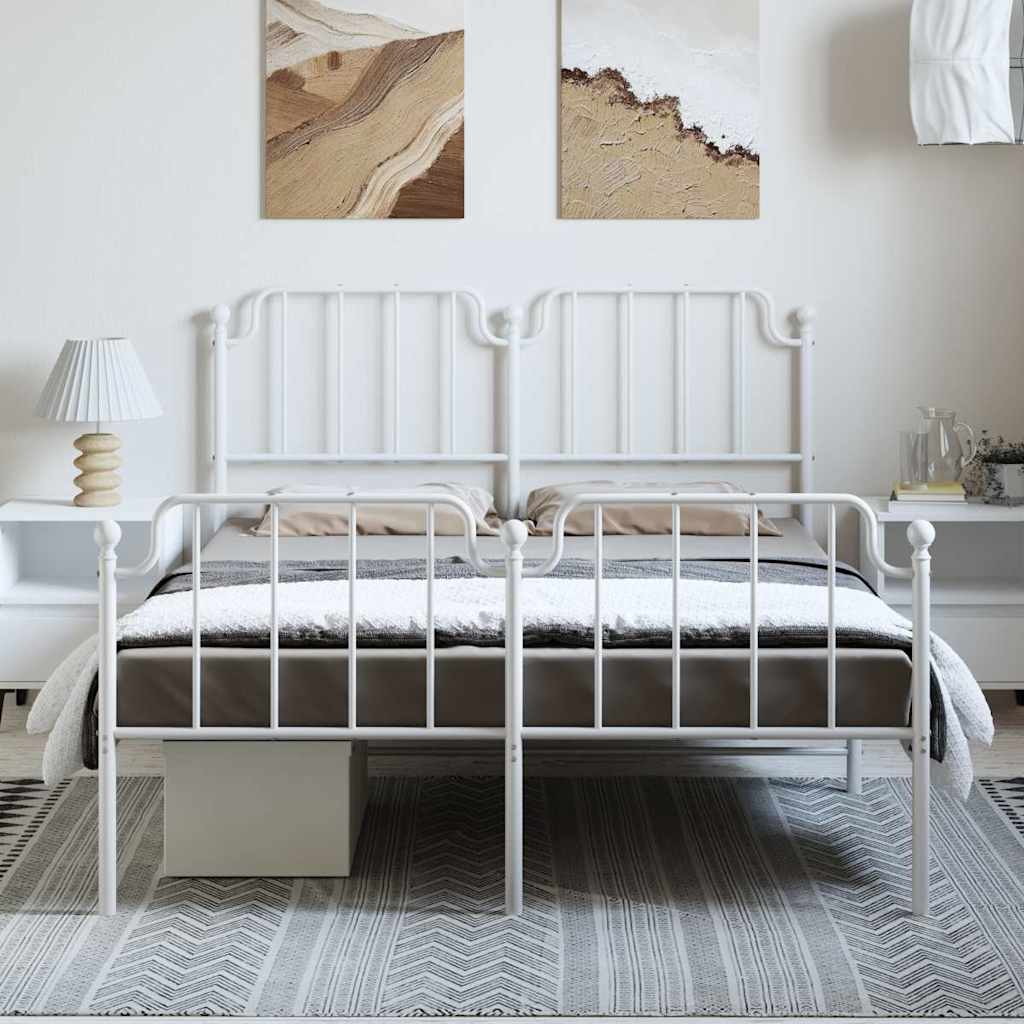 Vidaxl Metalowa Rama Łóżka Z Wezgłowiem I Zanóżkiem, Biała, 135X190 Cm