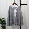 Spring New Splicing Lace Bow Design Sense Sequined Knitted Sweater Top Loose Sweater Pullover Women