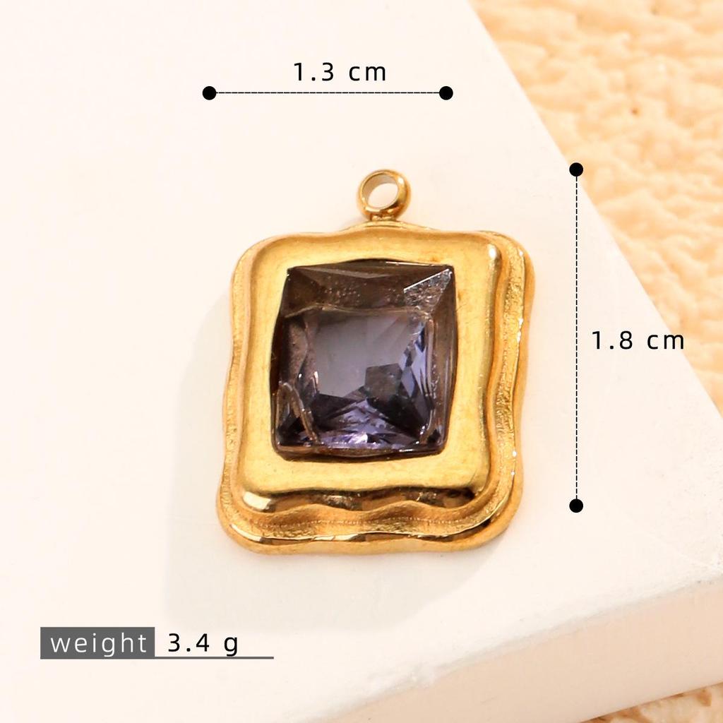 Colorfast Stainless Steel Emerald-Style Gemstone Rectangle Pendant Necklace