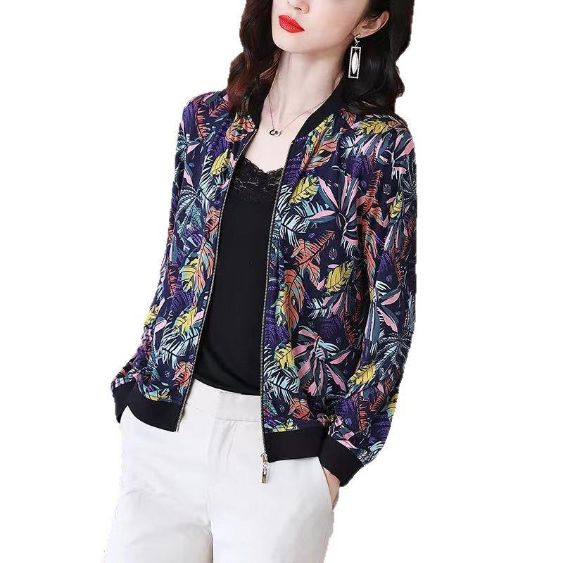 Plus Size Chiffon Baseball Jacket: Fashionable Long Sleeve Cardigan for Mothers Over 50