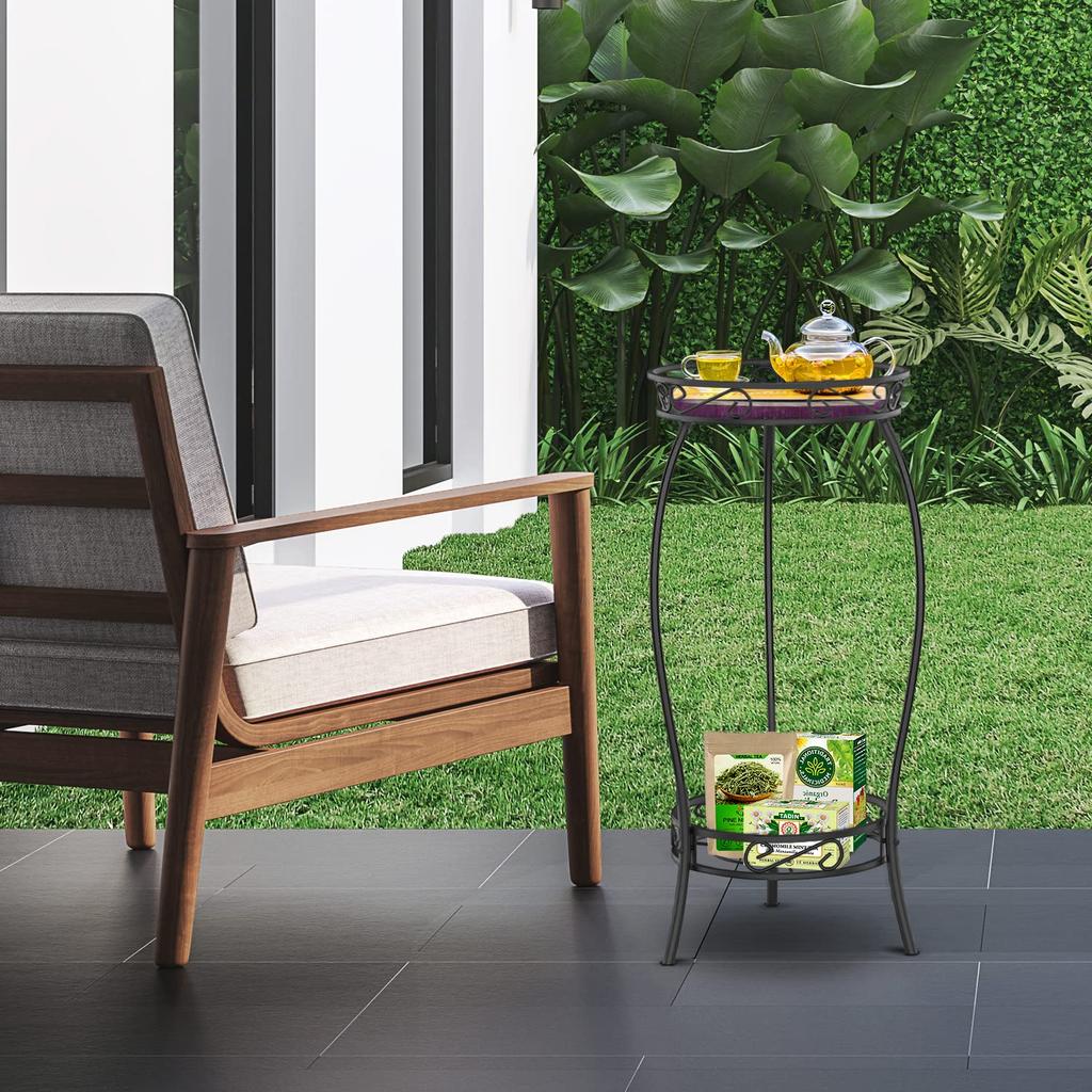 Flower flower 69cm gardening flower pot black stand, indoor, 2-tier, shelf, iron, high, rack, home, office, garden, stand, (black)