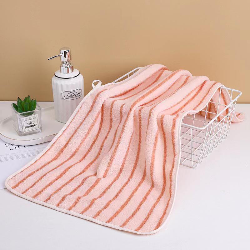 Striped Coral Fleece Bath Towel - Absorbent, Thickened Beach & Household Use