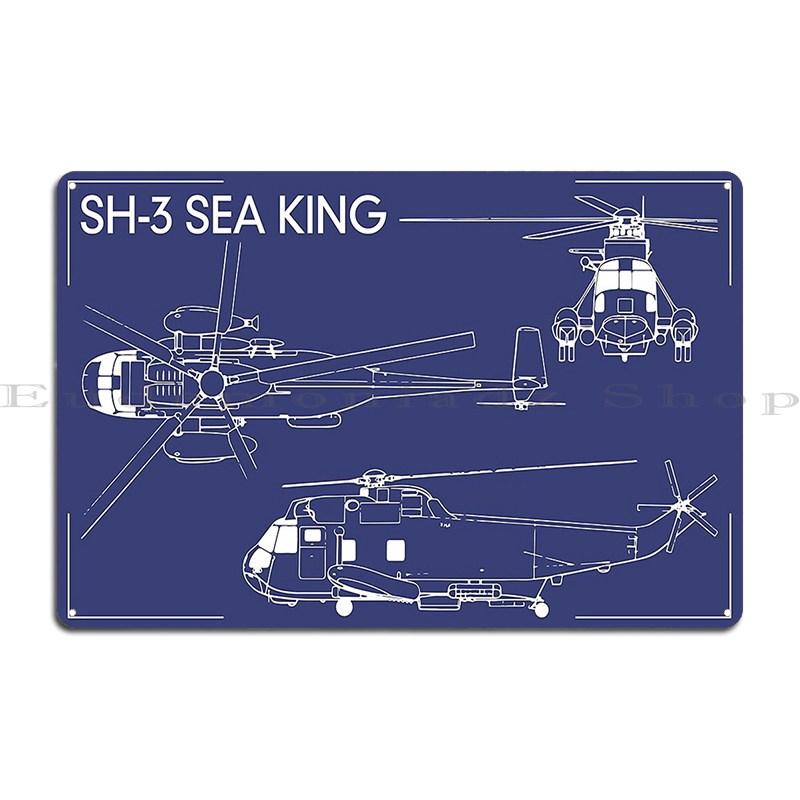 

Sh 3 Sea King Helicopter Blueprint Diagram Metal Sign Custom Living Room Vintage Cinema Garage Tin Sign Poster 20x30cm