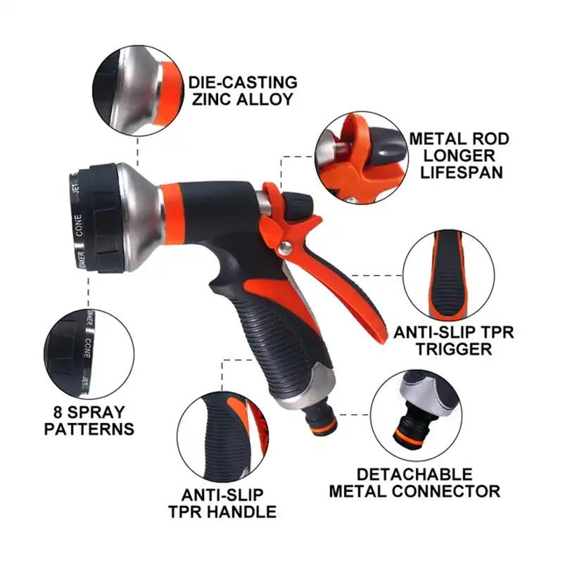 Pistol pentru udare Grădină 8 moduri Pulverizator de înaltă presiune Duză de udare pentru irigare reglabilă pentru plante gazon Stropitor pentru udare curte