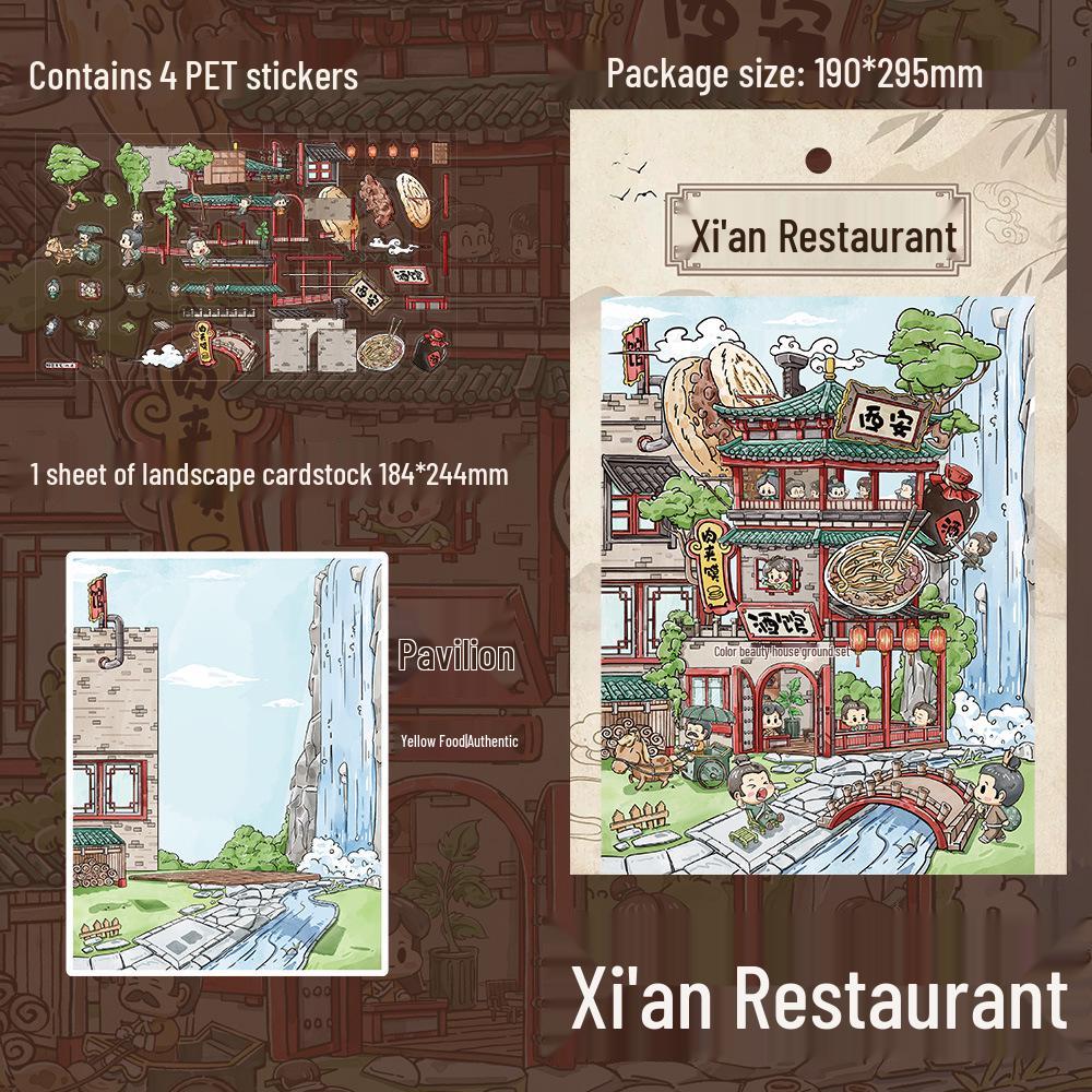 4 Sheets Large PET Xi an Scenery Stickers for DIY Miniature Journal
