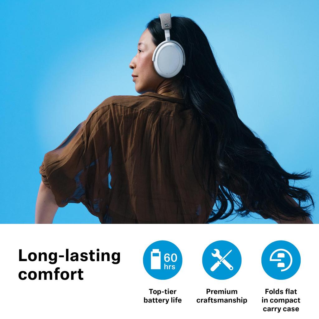 Sennheiser MOMENTUM 4 Wireless Bluetooth Noise 60 Hours of Low aptX Adaptive Multipoint Headphones, White, High-Performance Drivers, Cancellation,