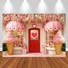 Photography Backgrounds Pink Valentine Day Dessert Shop Floral Ice Cream Decor Birthday Cake Smash Kids Portrait Photo Backdrop