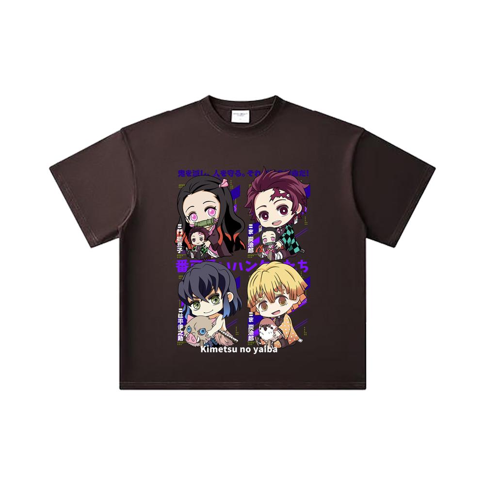 260 GSM Double Yarn 32 Count 100% Cotton Demon Slayer V80 Hashiras Chibi Print Unisex Heavy Cotton T Shirt