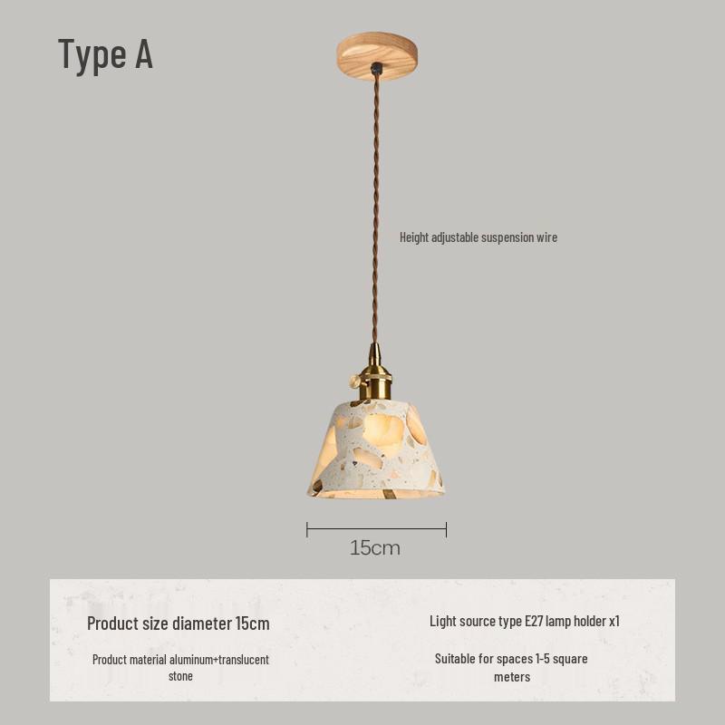 Japanese Wabi-Sabi Yellow Travertine Pendant Light, Retro Mid-Century Style for Bedroom, Homestay, or Restaurant.