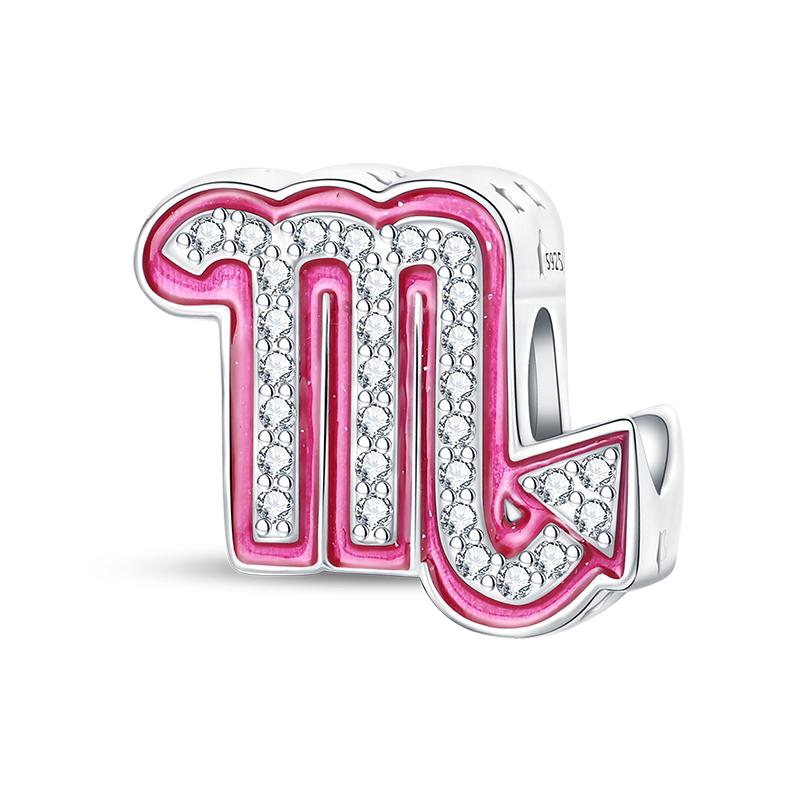 New 925 Silver Princess Pink Shining 12 Constellation Lucky Charms Beads Fit Pan Bracelets DIY Gifts Fine Jewelry