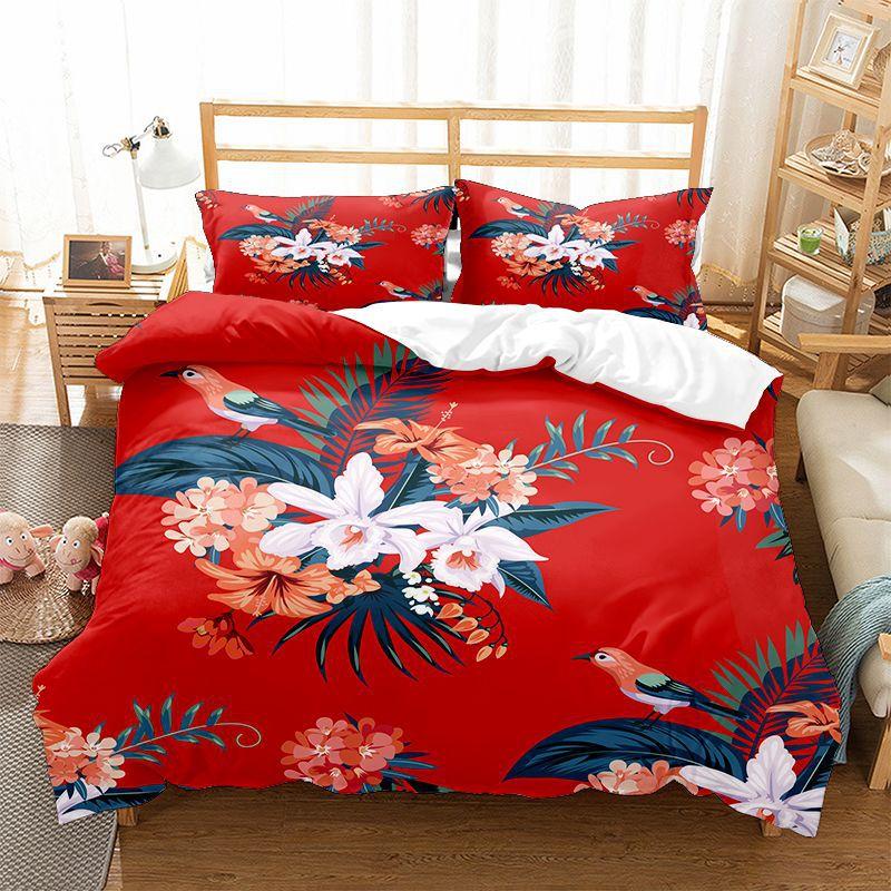 Comforter Floral Bedding Set Botanical Flower Queen Soft Boho Rose Flowers Leaves Print Comforter For Teens Adults Decor
