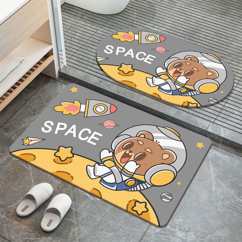 Cartoon Astronaut Diatom Mud Floor Mat Home Doormat Bathroom Moisture-wicking Non-slip Cushion Restroom Quick Drying Soiled Foot Mat