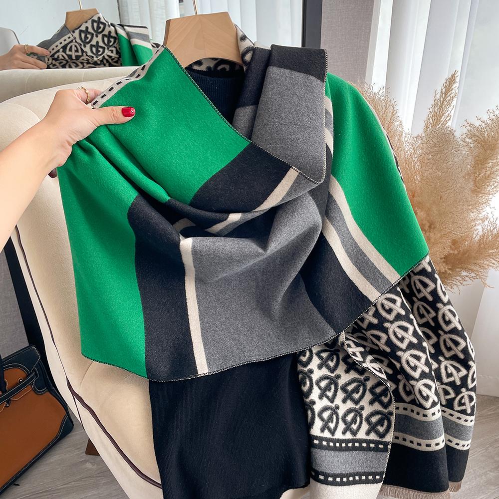Winter Women'S Scarf Luxury Design Double Sided Cashmere Feel Scarf Warm Scarf Shawl