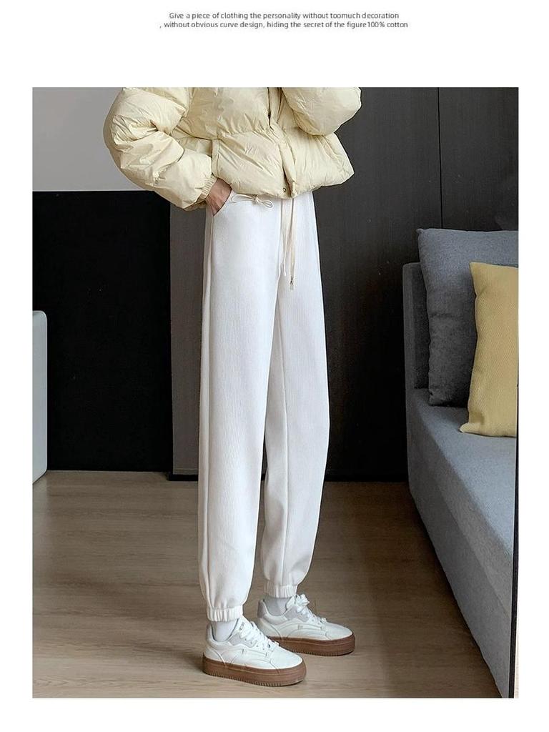 Petite Slimming Fleece-Lined Corduroy Joggers for Women - Cropped Drawstring Pants for Autumn/Winter Casual Sport