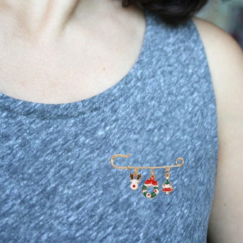 Enamel Pin Backpack Cool Lapel Hat Pin Jackets Funny Christmas Enamel Brooch Christmas Tree Elk Bell Fashion Jewelry