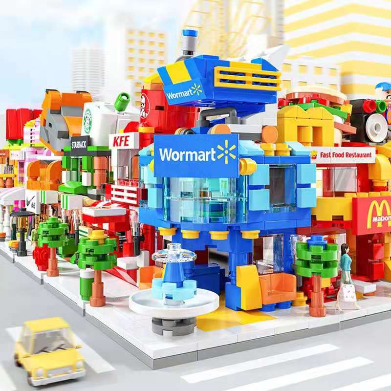 208pcs Mini City Street View Building Blocks McDonald's House Model Building Blocks Compatible with Children's Educational Toys