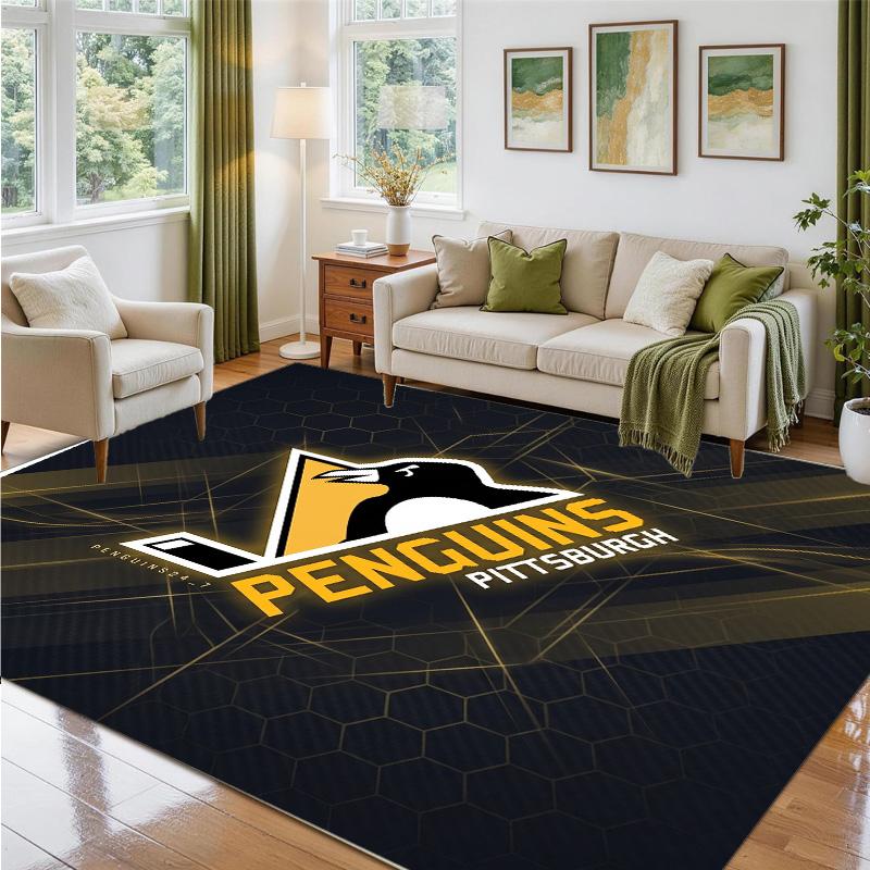 Pittsburgh Penguins Design Crystal Velvet Rug Soft Decorative Mat for Bedroom Entrance