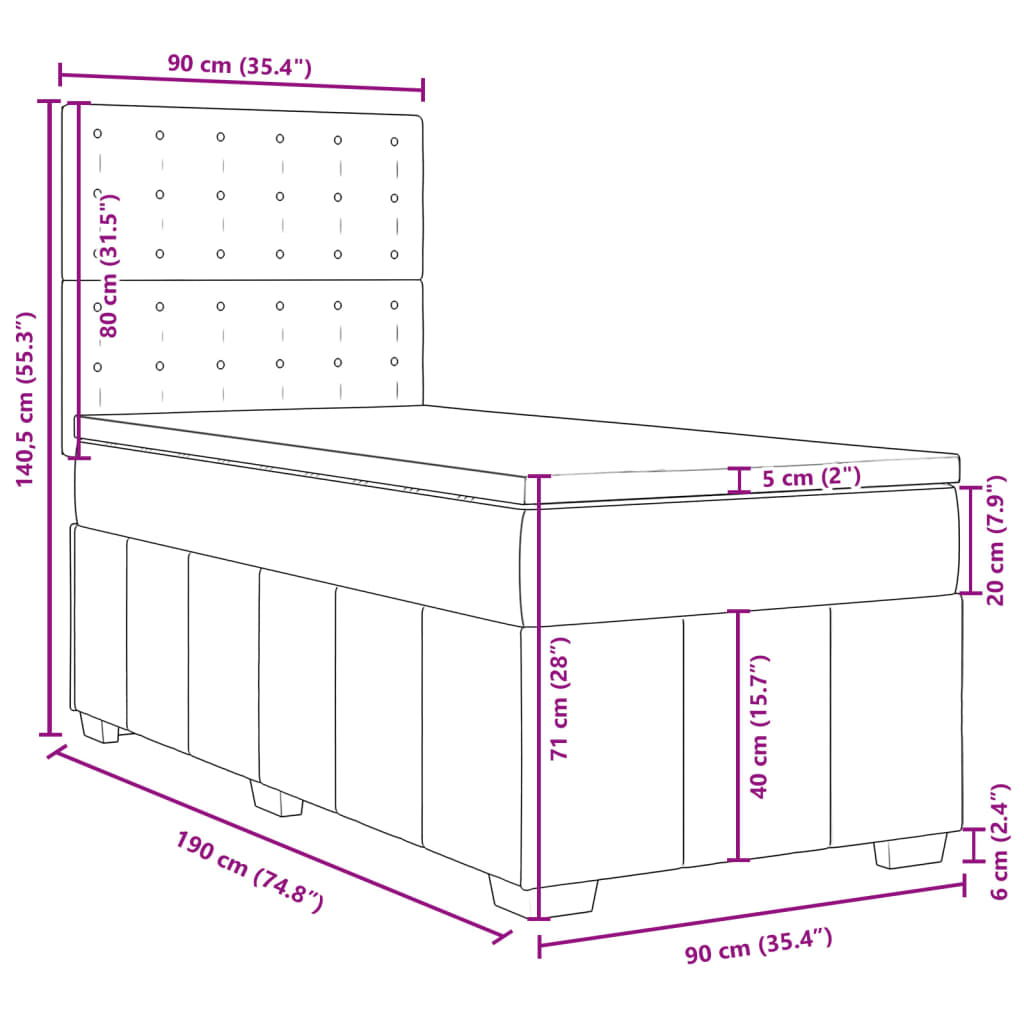 Box Spring Bed with Mattress Dark Gray 90x190 cm Fabric