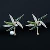 Elegant Chinese Freshwater Pearl & Bamboo Brooch with Zircon Accents - Women's Luxury Suit Accessory