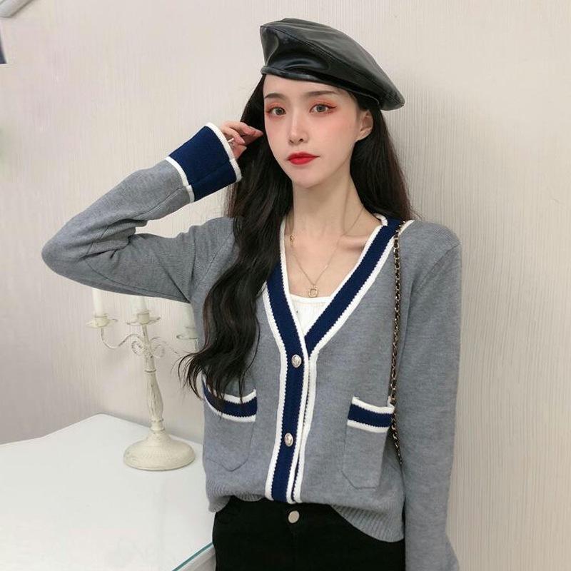 

Xiaoxiangfeng sweater jacket women s autumn outer with thin knitted cardigan new V-neck clothing one size fits all сірий колір