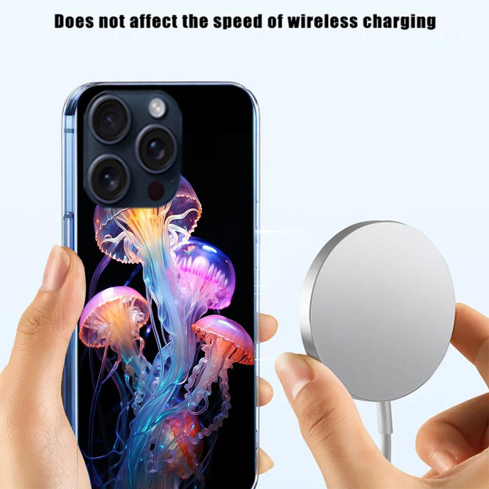 Enchanting Neon Jellyfish Clear Phone Case For Iphone 17 Air 16 Pro Max 15 Pro 14 Plus 17E 16E 11 13 12 Mini Cover Cases Fundas