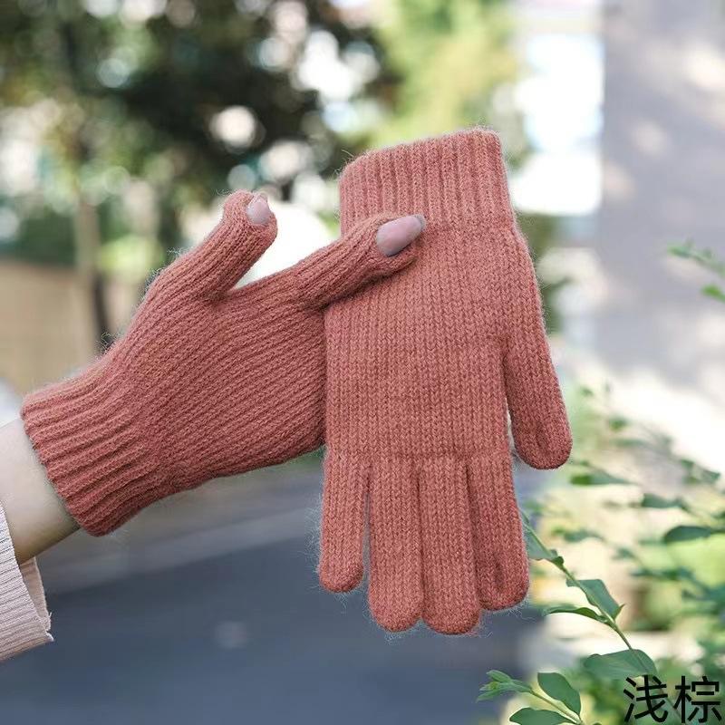 Touch Screen Gloves Plus Velvet Warm Brushed Knitted Women's Winter Cute Warm Woolen Warm Men's Cycling Protection Against Cold