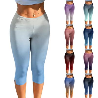 Capri Leggings for Women 2025 Summer High Waisted Yoga Pants Elastic Waist Casual Beach Capris Soft Stretch Workout Shorts with Side Slit Hem