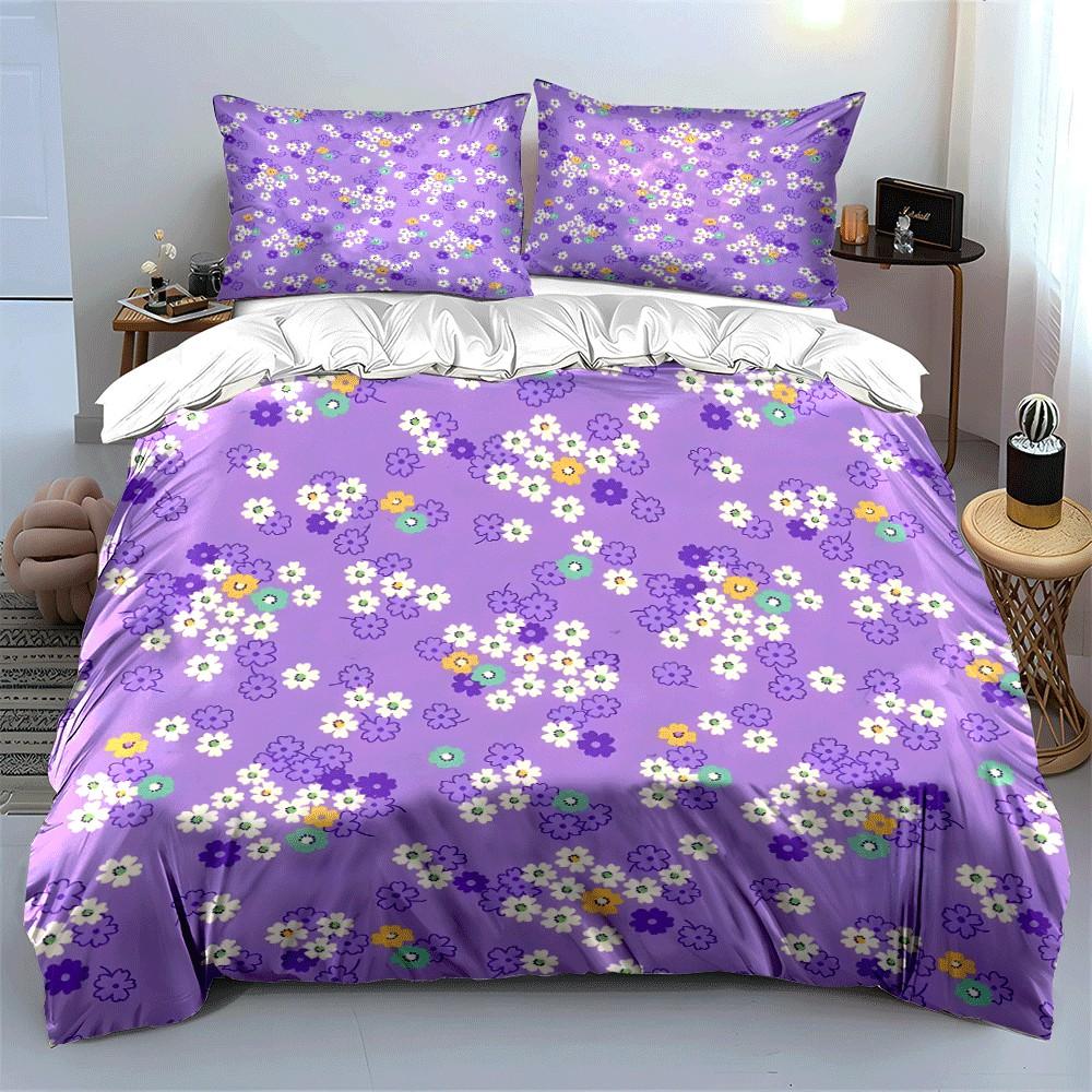 Floral Purple Three-Piece Bedding Set Exquisite three-piece bedding set gift for kids and adults