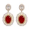 Vintage French Royal Oval Red Cubic Zirconia Double Layer Halo Dangle Drop Earrings Luxury Wedding Women Ear Jewelry