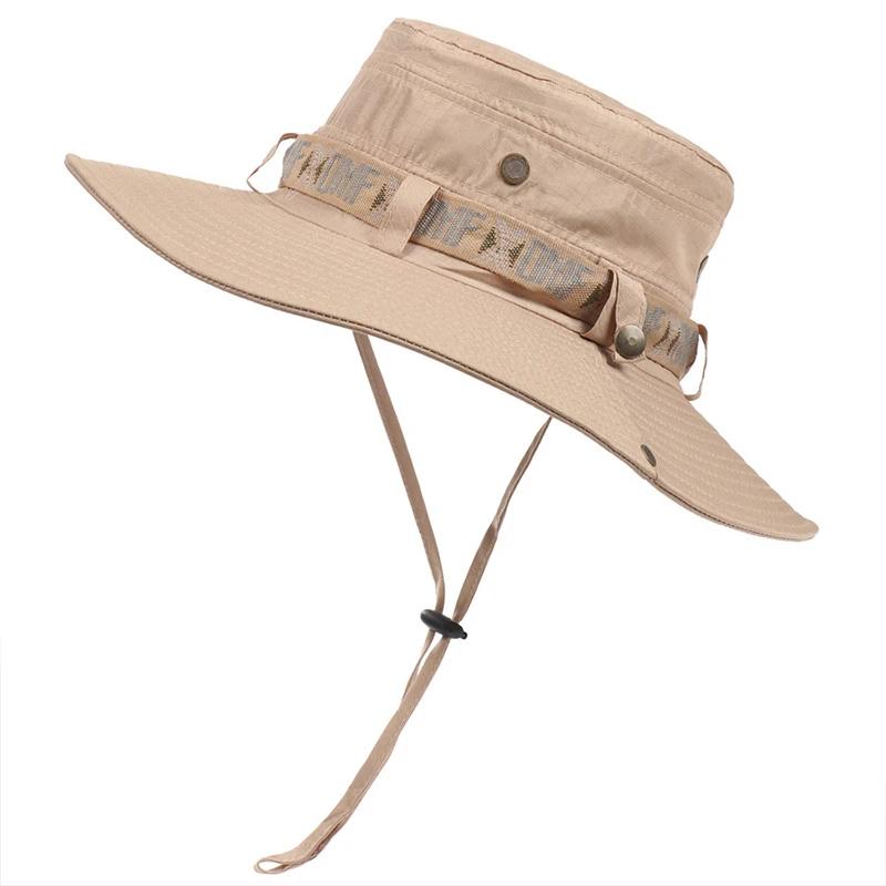 New Summer Men Bucket Hat Outdoor Uv Protection Wide Brim Fishing Caps Fashion Safari Hunting Panama Hat Beach Sunscreen Cap