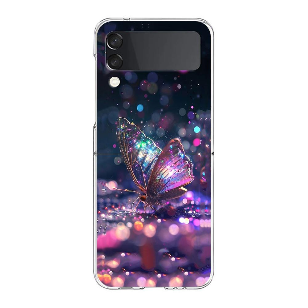 Phone Cover For Samsung Galaxy Z Flip 6 5 4 Case Transparent For Samsung Z Flip 3 Hard PC Shell Luxury Butterfly Glitter Clear