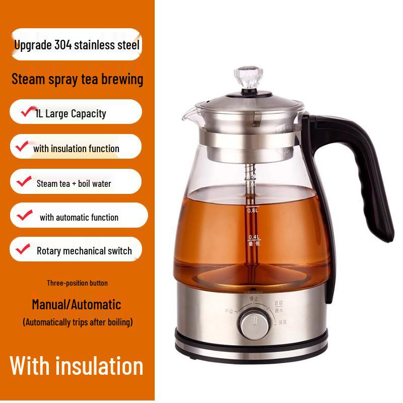 Electric Glass Spray Tea Maker, Large Capacity Steaming Kettle, Black Tea Health Pot