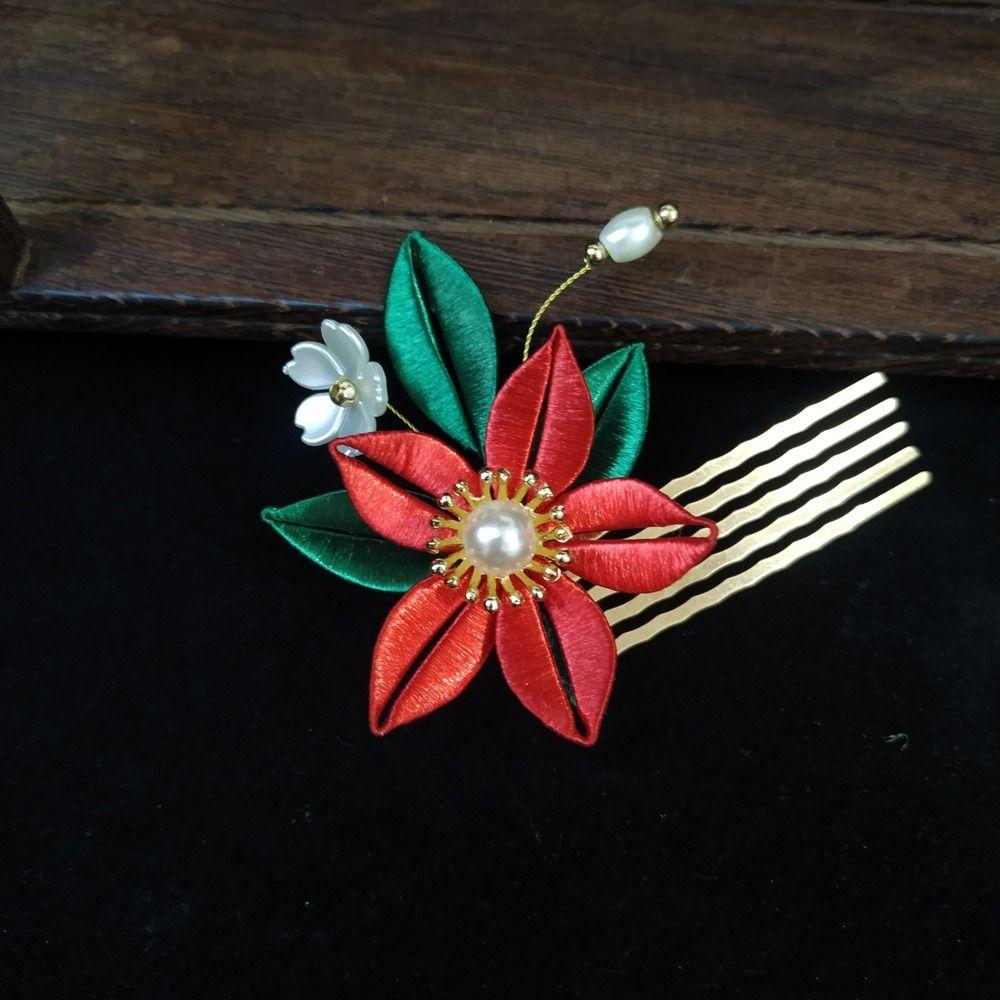Hair Comb Velvet Flower Hair Clip U Shape Hanfu Headwear  for Women
