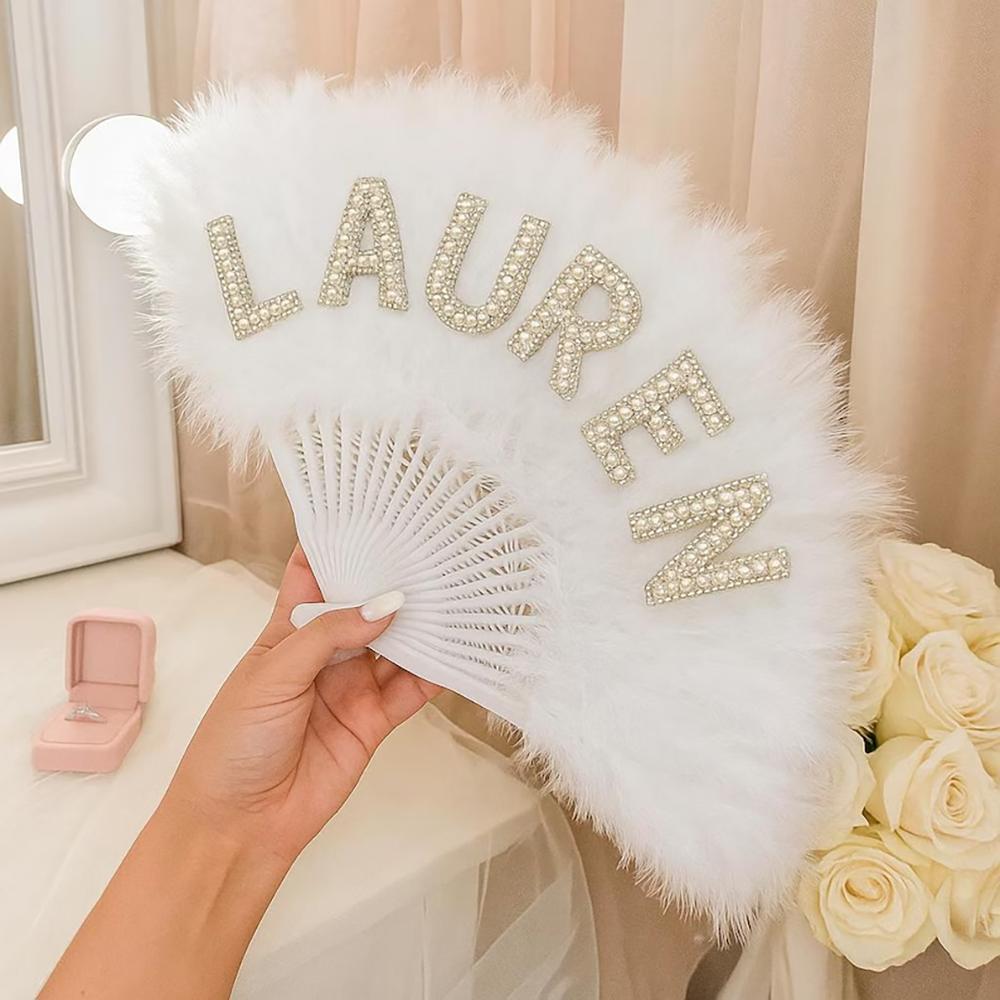 Custom Fluffy Fan Bridal Wedding Fan Vintage Folding Fan Boho Bride Accessory Bridesmaid Gift Photo Prop Wedding Keepsake