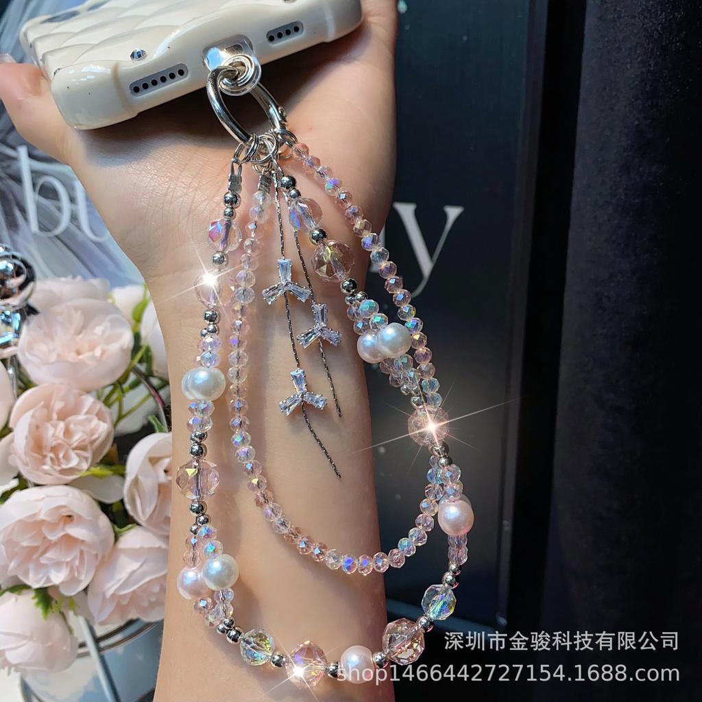 Crystal Phone Chain High-End Zircon Tassel Hanging Chain Creative New Double Chain Beaded Hanging Decoration Phone Chain Rope Wholesale