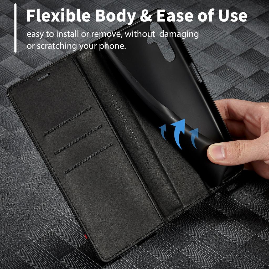 LC.IMEEKE Etui do Samsunga Galaxy S25+ Tekstura Włókna Węglowego Pokrowiec na Telefon Stojak Uchwyt na Karty