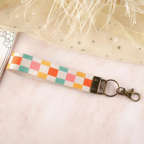 Nyckelring Hänge Rutigt Tryck Faux Läder Handledsrem Nyckelring Armband med Snabbfäste Fjäderring Kvinnor Nyckelhållare