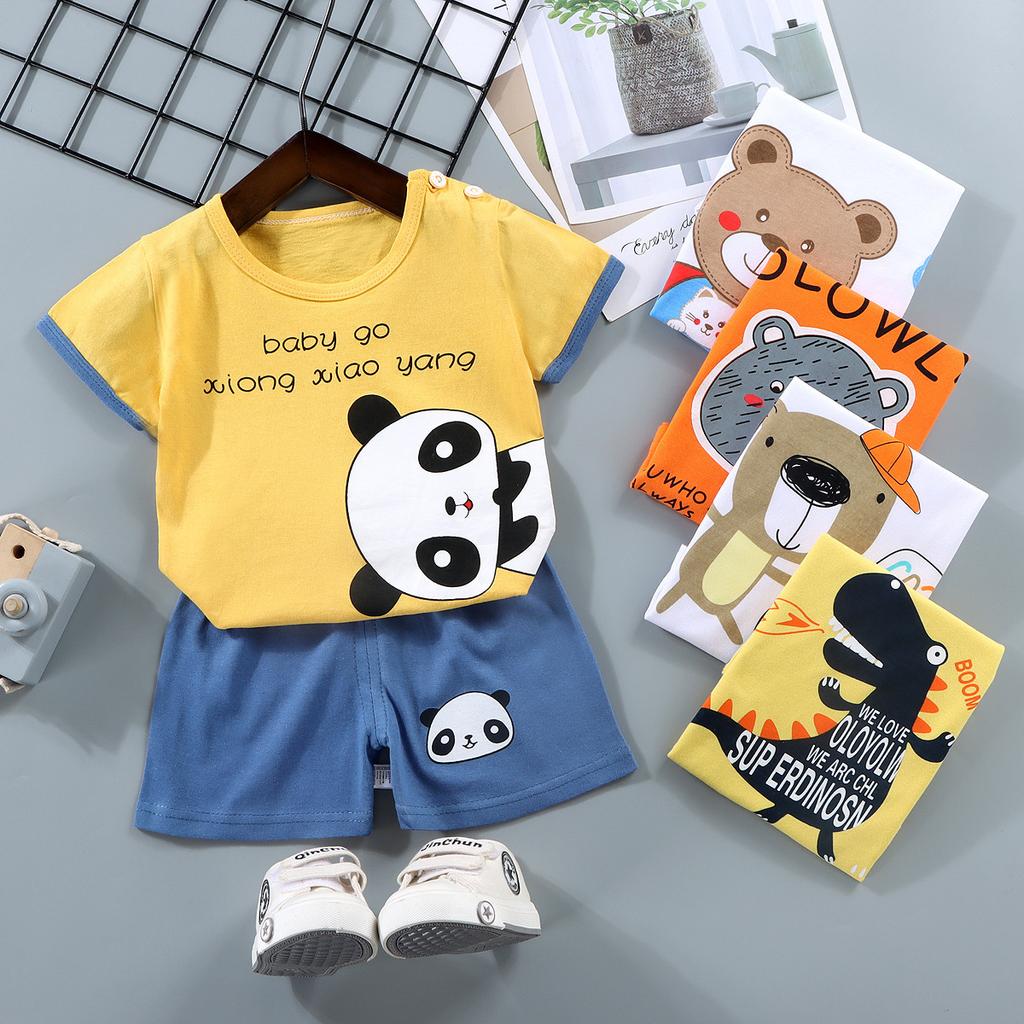 Childrens Short-Sleeve Sets Cotton Boys T-Shirts Baby Summer Clothing Girls Shorts Infant Clothing Summer Clothing