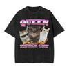 Man T-Shirt Queen Never Cry Washed T-Shirts Novelty Funny Cat Meme Beach Tee Shirt Y2K Retro Print Cotton Clothing Gift Idea