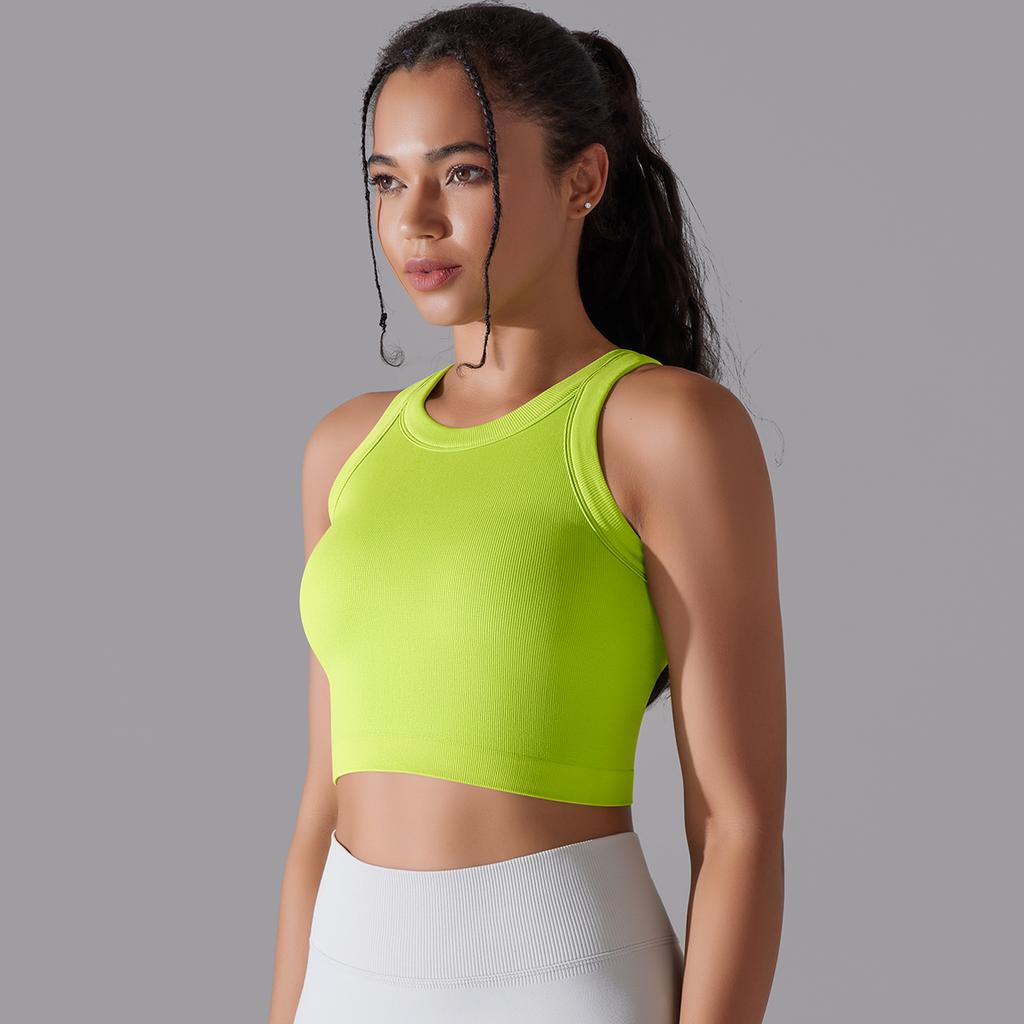 Nessaj Seamless Knit Solid Yoga Vest Sleeveless Sports Tank Top Running Fitness Top