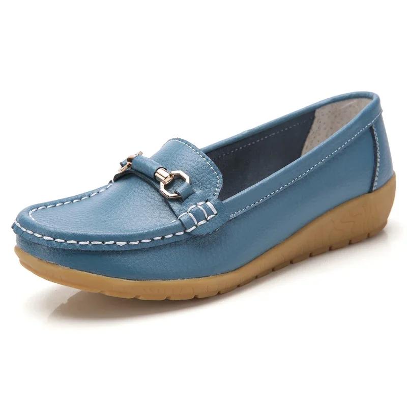 Platform Slip-On Moccasins Loafers Ladies Non-Slip Bean Nursing Walking Shoes Spring Flats Genuine Leather Casual Shoes Women