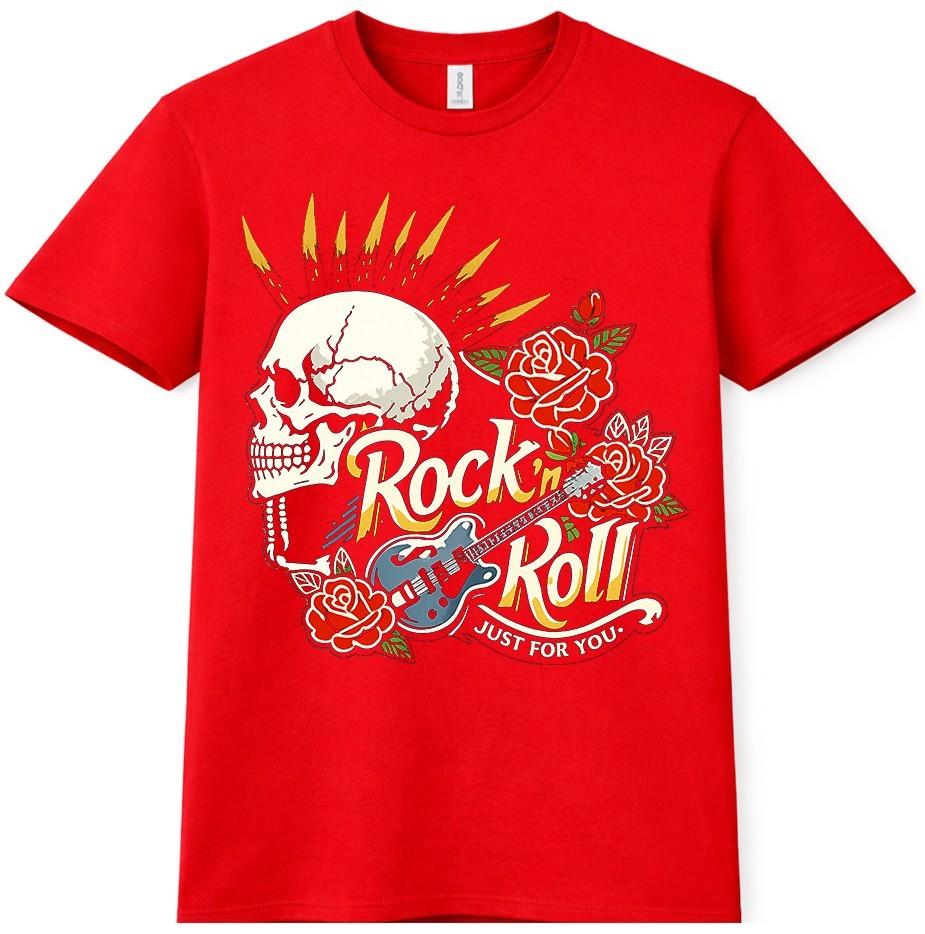 Rock N Roll Skull T Shirt Guitar Roses Vintage Music Graphic Tee Unisexs Unisexs 4XL