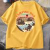 Outdoor Camping Dad T‑shirt "Camping Dad" Vintage Sunset Mountain Design Casual Short Sleeve Mens Tee Fathers Day Gift
