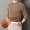 Men's Thick Plush High Neck Sweater - Pure Color Knit for Winter Warmth
