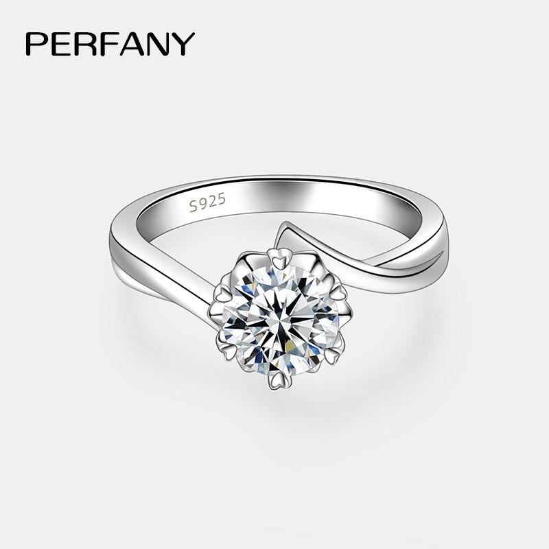 PERFANY 0.3-2CT Moissanite Ring for Women S925 Pure Silver Snowflake Laboratory Diamond Wedding Ring Luxury Wedding Jewelry