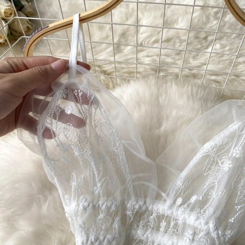 Ladies Sensual Camis Night Dress Fashion Mesh Embroidery Sexy Underwear Slim Pajamas 2023 Lingerie Sheer Nightwear