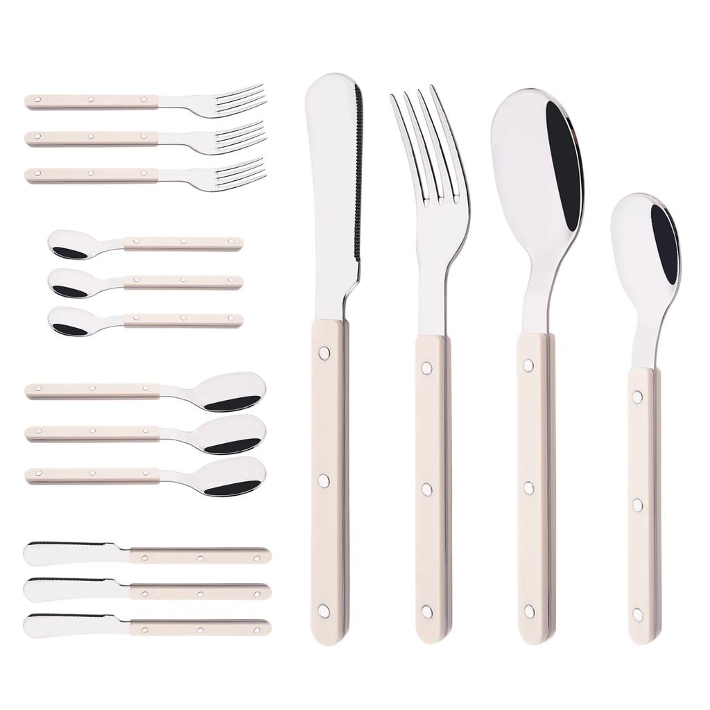 Beige Silber 4/16/24-teiliges Geschirr Acrylgriff Messer Gabel Löffel Set Edelstahl Besteckset Abendessen Küche Tafelbesteck