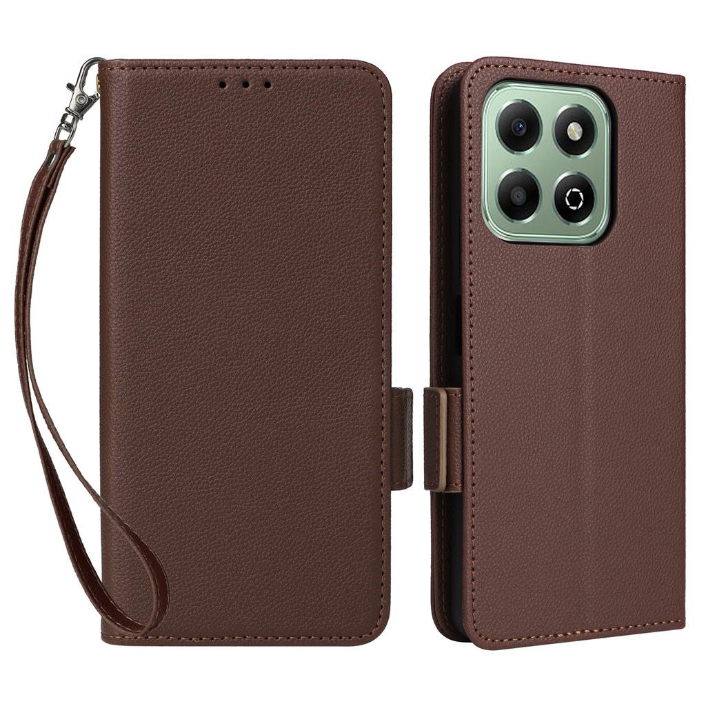 For Honor X6b 4G Case with Wrist Strap Litchi Texture PU Leather Wallet Phone Cover