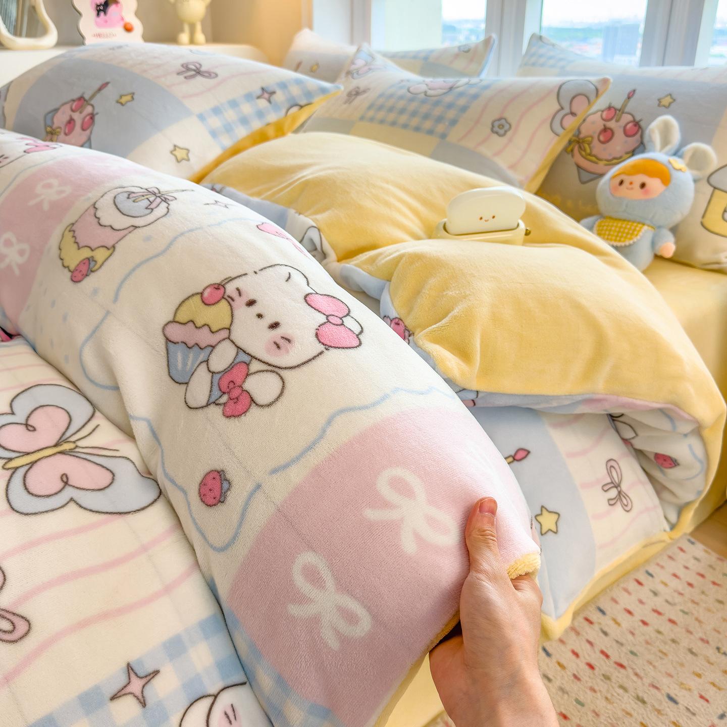 Thickened Milk Fleece Quilt Cover Single Piece Coral Fleece Quilt Cover Four-Piece Set Double-Sided Flannel Fleece Single quilt cover: 150x200cm