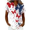 Womens Loose Fit Short Sleeve Printed Shirt Casual Vacation Style Collared Open Front Top